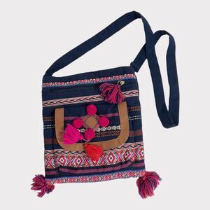 Monsoon Crossbody Embroidered With Tassels And Pom Pom Bag Multicolor Good